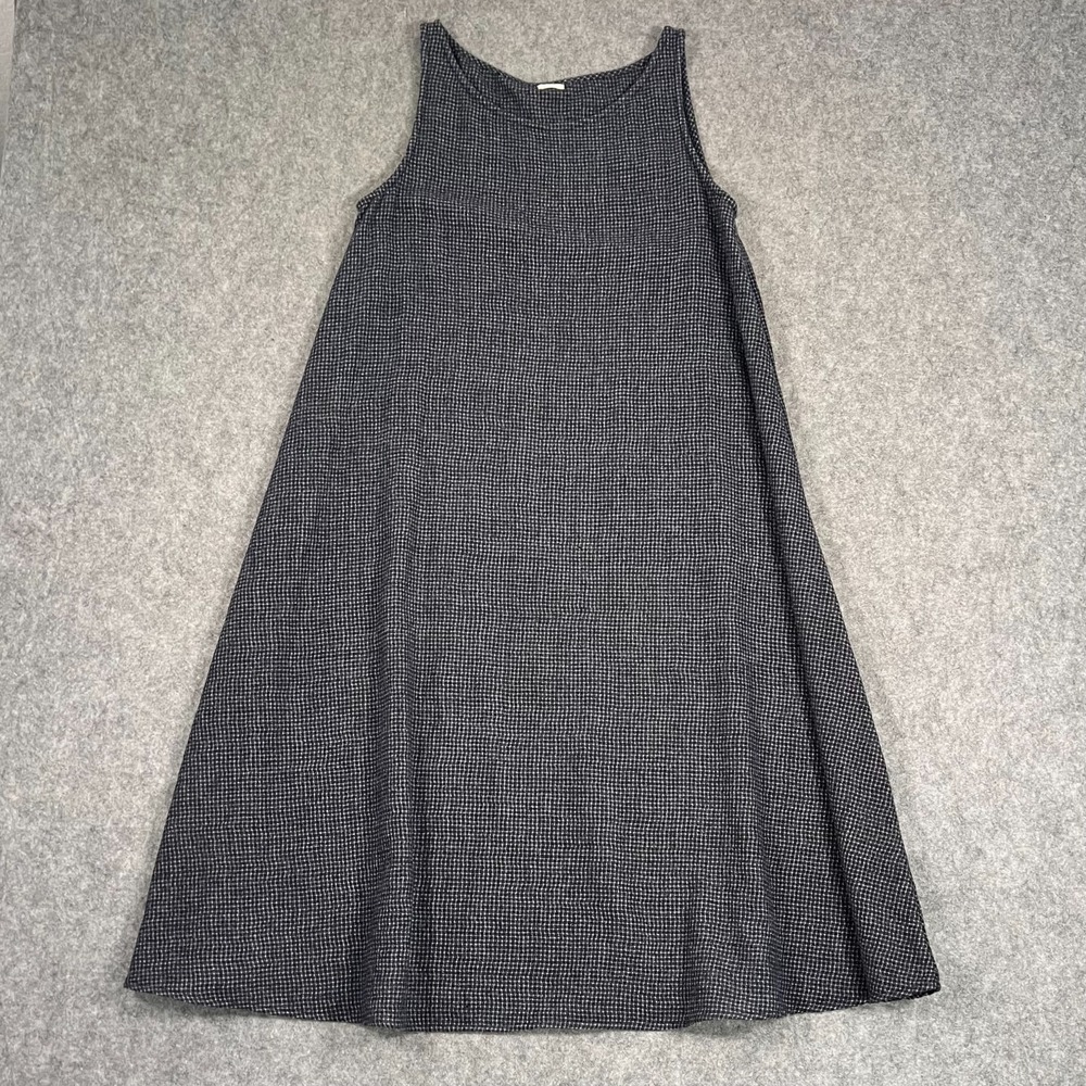 Apuntob Dark Navy Fleece Wool Sleeveless Knit Midi Dress Checkered Size XS FLAW